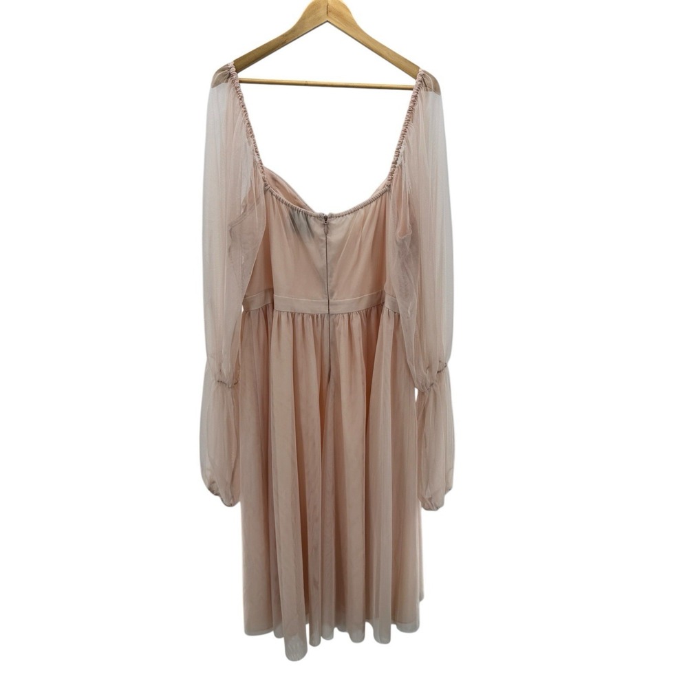 Nabela Noor x Eloquii Size 16 Tiered Puff Sleeve Tulle Midi Dress Blush‎ Pink - Picture 10 of 11